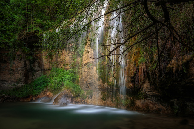 Обои картинки фото природа, водопады, лес, река, водопад