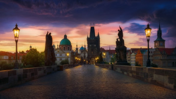 Картинка города прага+ Чехия вечер прага свет небо утро мост город огни