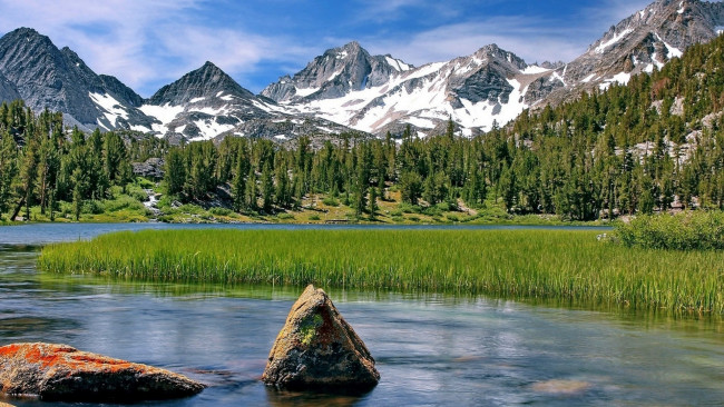 Обои картинки фото природа, реки, озера, горы, лес, камыши, река, камни