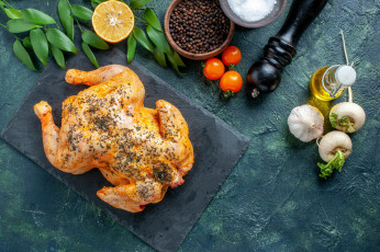 Картинка еда мясные+блюда соль перец курица чеснок масло помидор