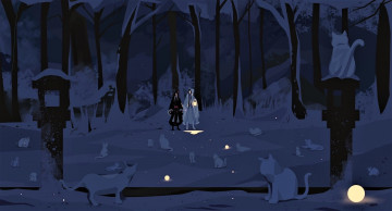 Картинка аниме mo+dao+zu+shi лань ванцзи вэй усянь ночь фонарь кошки лес