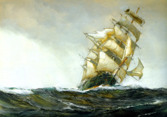 обоя рисованное, montague dawson, корабль, парусник, море