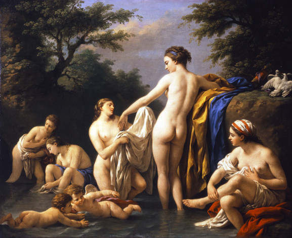 Обои картинки фото venus, and, nymphs, bathing, рисованные, louis, jean, francois, lagrenee, нимфа, венера