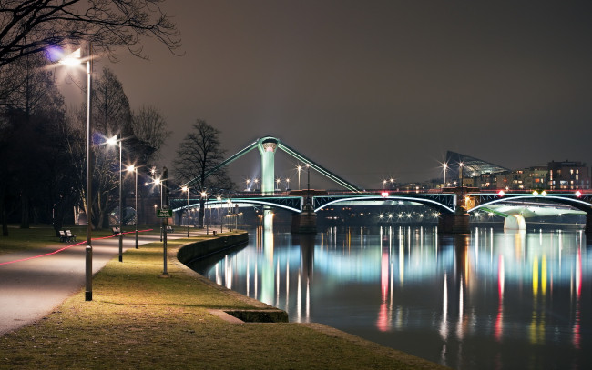 Обои картинки фото города, мосты, река, набережная, ночной, город, мост