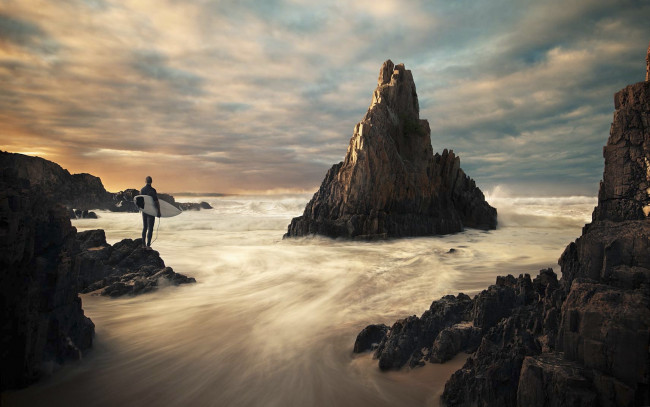 Обои картинки фото природа, побережье, море, человек, скалы