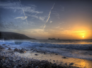 Картинка природа восходы закаты солнце облака горизонт берег океан