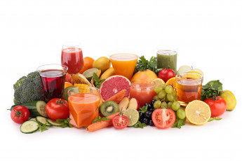 обоя еда, фрукты и овощи вместе, фрукты, овощи, сок