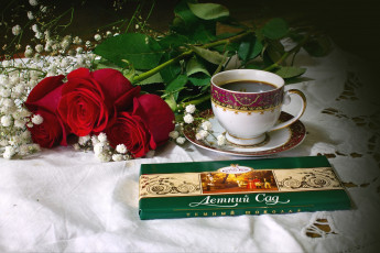 Картинка еда напитки +Чай шоколад розы чашка