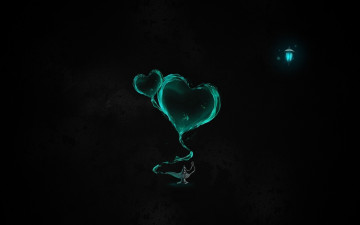 обоя 3д графика, romance, сердечки, фонарик, лампа, чёрный, фон