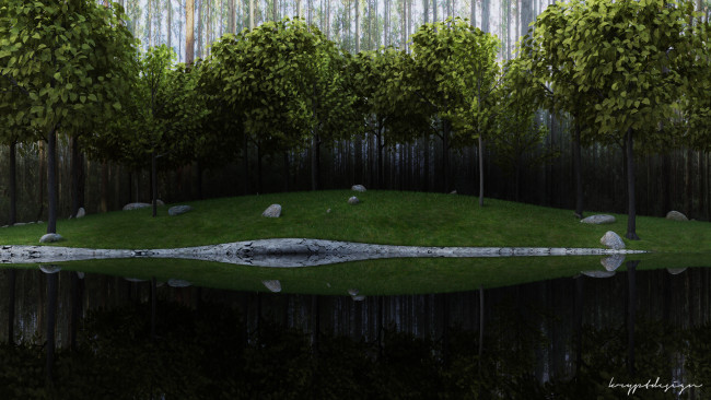 Обои картинки фото 3д графика, nature, landscape , природа, река, деревья