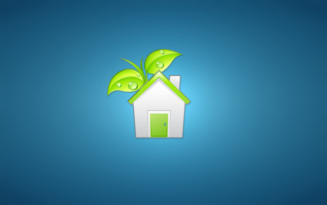 Обои картинки фото рисованные, минимализм, house, домик, синий, фон, зеленый, белый, дверь, растение, листья, дом