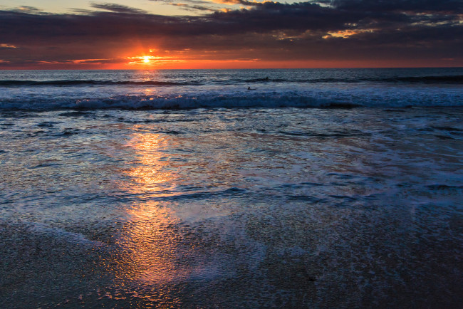 Обои картинки фото природа, восходы, закаты, пляж, океан, солнце, горизонт