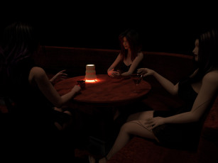 Картинка 3д+графика люди+ people взгляд фон стол светильник девушки