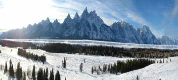 обоя природа, горы, grand, teton, national, park, небо, деревья, сша, wyoming, снег, зима, облака