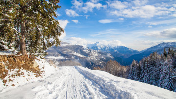 Картинка природа дороги горы снег