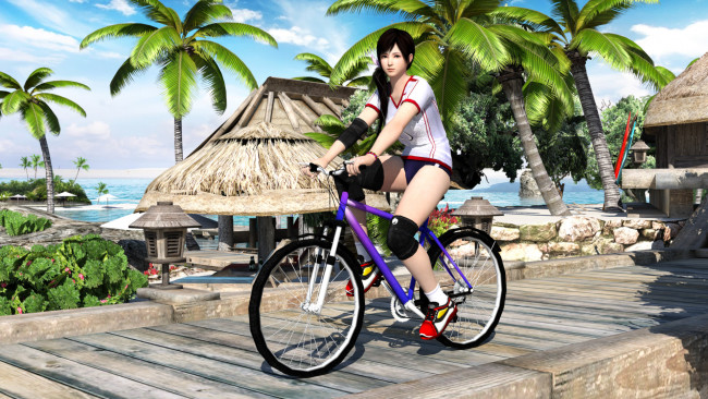Обои картинки фото 3д графика, аниме , anime, девушка, велосипед, фон, взгляд