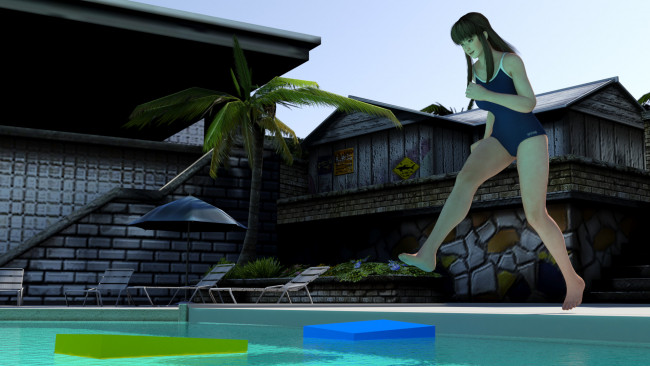 Обои картинки фото 3д графика, аниме , anime, девушка, взгляд, фон, бассейн
