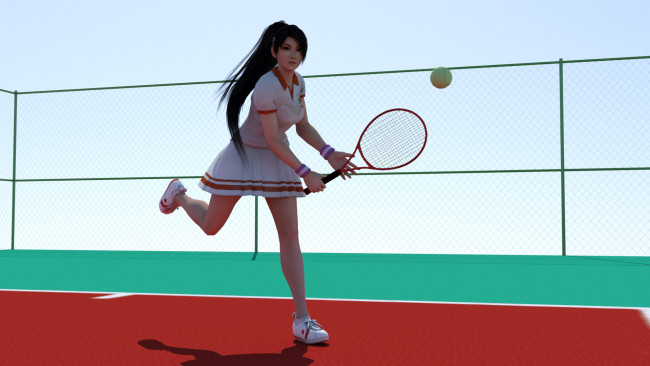 Обои картинки фото 3д графика, аниме , anime, теннис, игра, мяч, ракетка, фон, взгляд, девушка