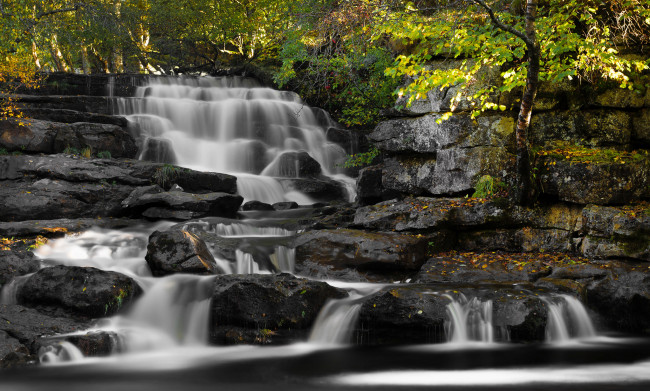 Обои картинки фото природа, водопады, каскад, водопад, река, лес