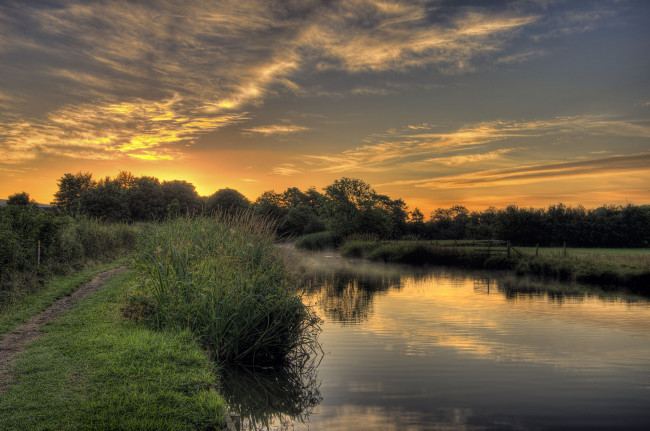Обои картинки фото природа, восходы, закаты, заря, река