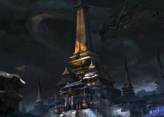 Картинка фэнтези драконы арт храм фантастика дракон