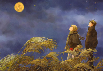 Картинка аниме nodame+cantabile парень девушка камыши небо луна свидание
