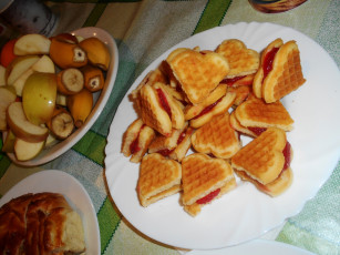 обоя еда, пирожные,  кексы,  печенье, печенье, юананы, яблоки