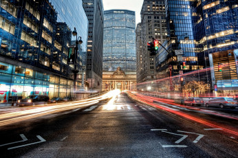 Картинка города нью-йорк+ сша дома дорога огни улица