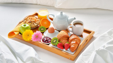 Картинка еда разное джем круассаны кофе сок завтрак мюсли