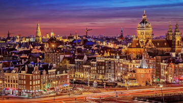 обоя города, амстердам , нидерланды, панорама