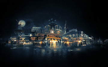 Картинка города амстердам+ нидерланды огни вечер