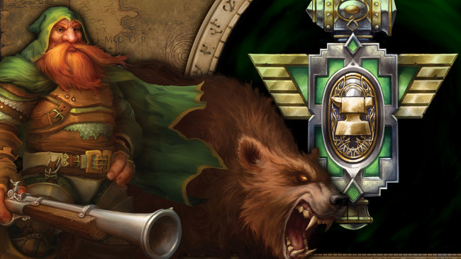 Обои картинки фото видео игры, world of warcraft, медведь, знак, оружие, гном