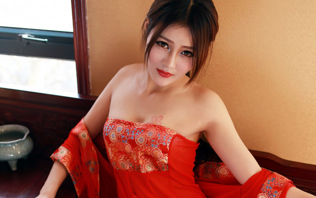 Обои картинки фото девушки, -unsort , азиатки, кимоно, красное