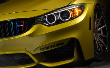 обоя bmw m4, автомобили, фрагменты автомобиля, желтый, бампер, фары
