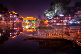 Картинка china города огни ночного fenghuang+county