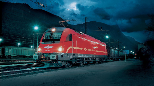 Обои картинки фото техника, поезда, фонарь, поезд, ночь