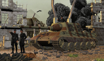 Картинка рисованные армия руины танк солдаты