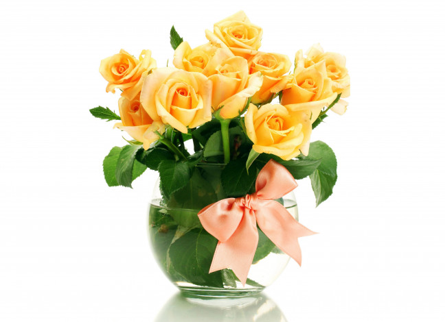 Обои картинки фото цветы, розы, ваза, желтые