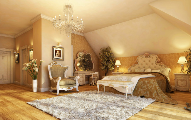 Обои картинки фото 3д графика, realism , реализм, спальня, дизайн, кровать, люстра