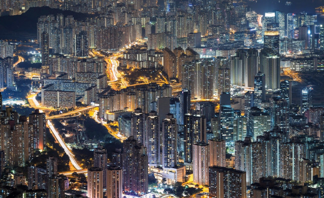 Обои картинки фото города, гонконг , китай, город, небоскребы, здания, дома, улицы, огни