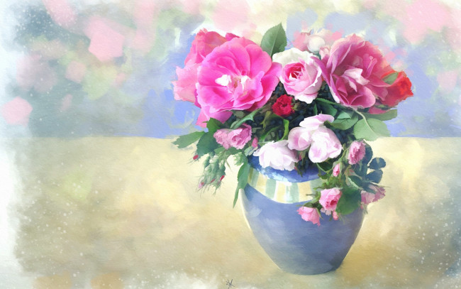 Обои картинки фото рисованное, цветы, букет, розы