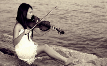 обоя музыка, -другое, девушка, скрипка