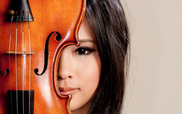 обоя музыка, -другое, взгляд, девушка, скрипка, лицо