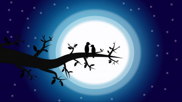 Картинка векторная+графика животные+ animals романтический ночь птицы любовь луна пара роман мистические