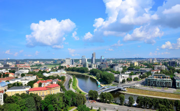 обоя города, вильнюс, литва, облака, река, дома