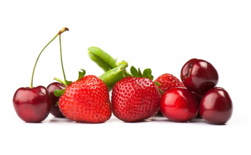 Картинка еда фрукты овощи вместе стручки горох ягоды клубника черешня
