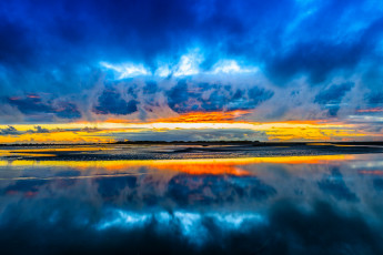 Картинка природа реки озера зарево тучи облака небо отражение озеро