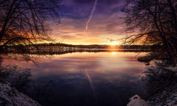 Картинка природа восходы закаты пейзаж деревья небо восход озеро утро