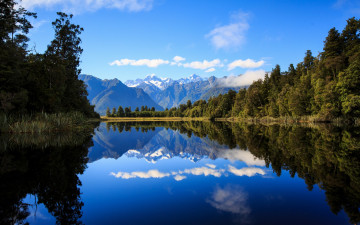Картинка природа реки озера lake matheson new zealand southern alps озеро мэтисон новая зеландия южные альпы горы лес отражение