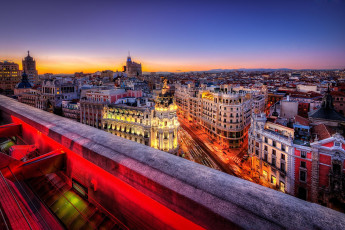 Картинка города мадрид+ испания панорама огни закат